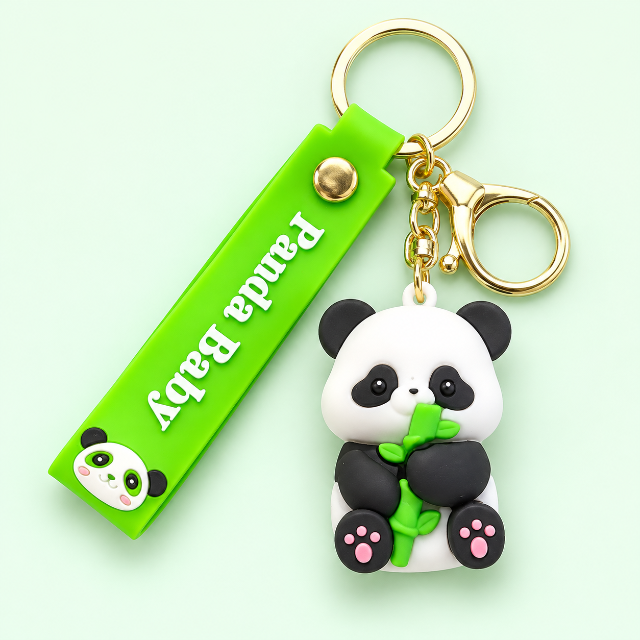 Panda Baby charm with green strap and gold-tone clasp